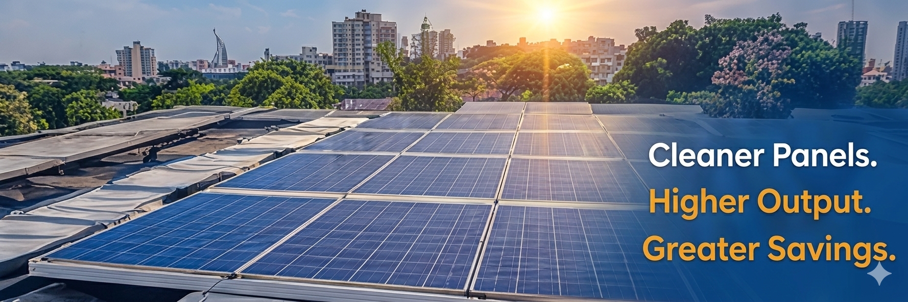 Rooftop solar panels under sunlight